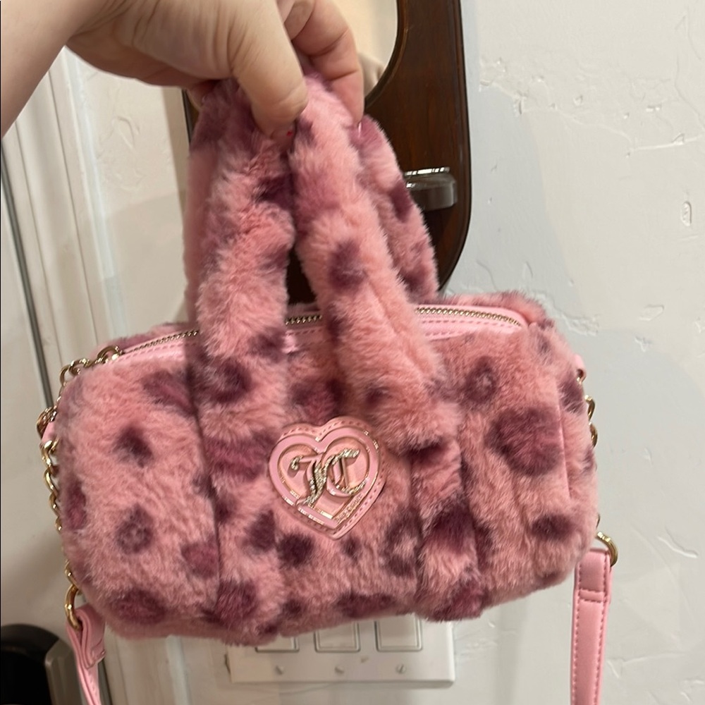 Pink Leopard Faux Fur Handbag